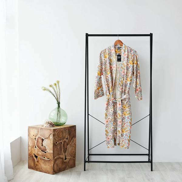 Pure Linen Vintage Floral Printed Bathrobe