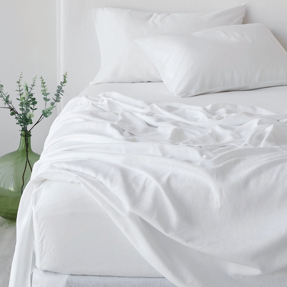 Bamboo Linen Fitted Sheet - White