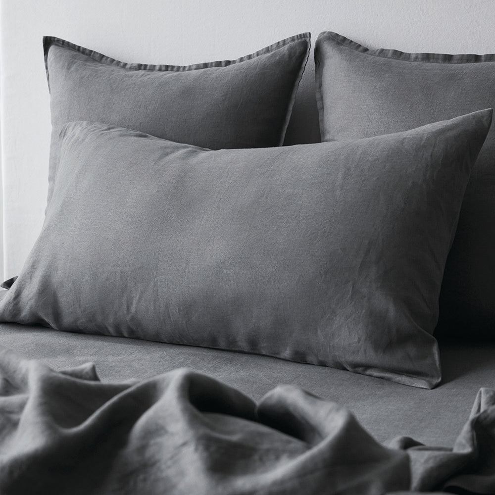 Pure Linen European Pillowcase Each - Charcoal
