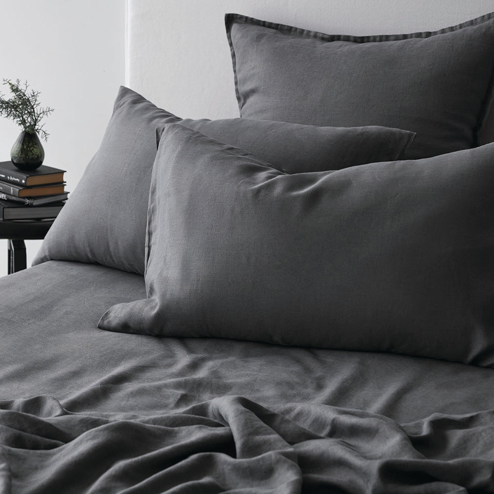 Pure Linen King Pillowcase Each - Charcoal