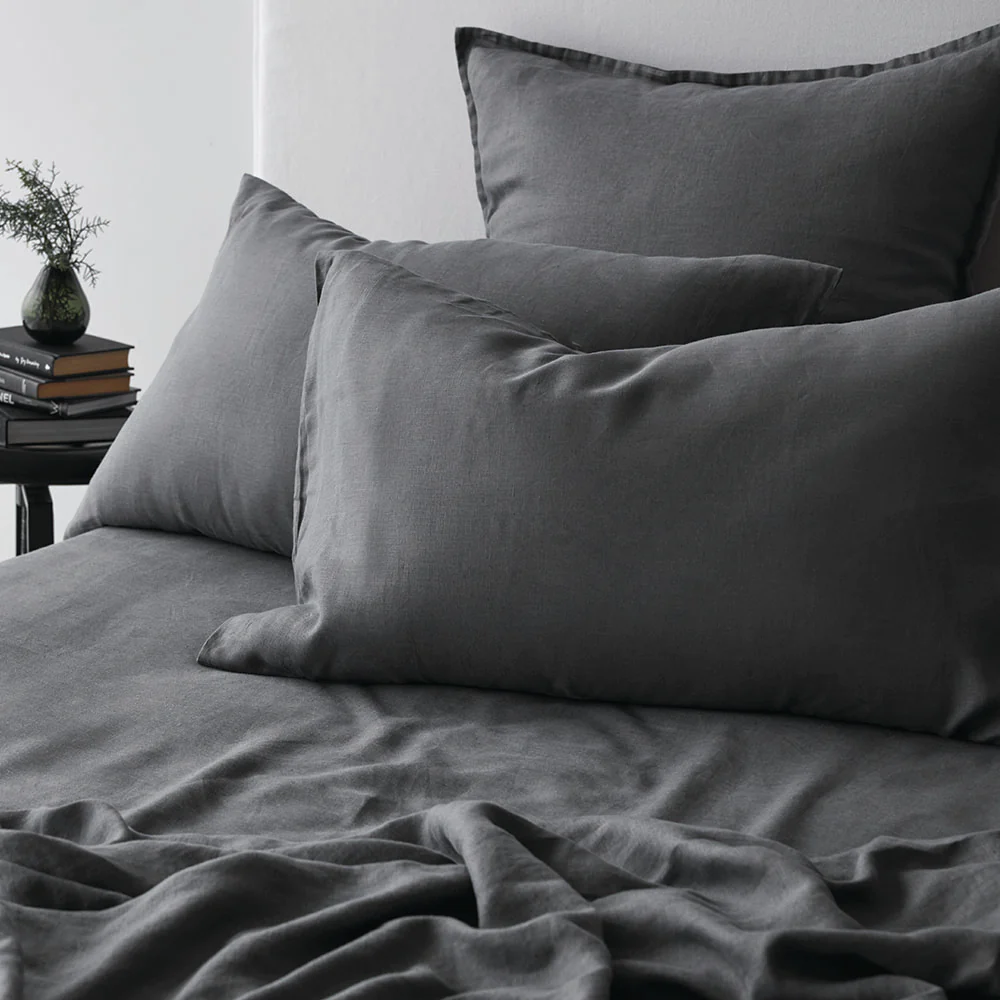 Pure Linen Standard Pillowcase Pair - Charcoal