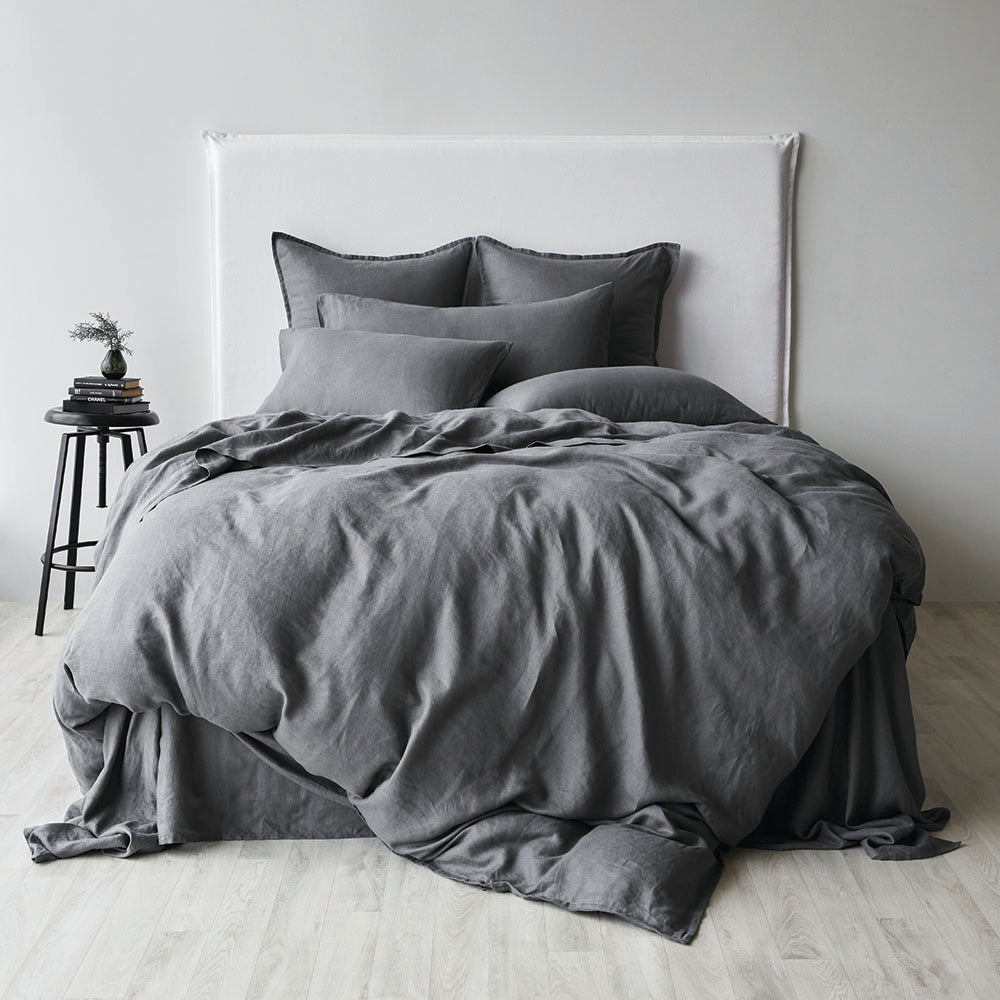 Pure Linen European Pillowcase Each - Charcoal