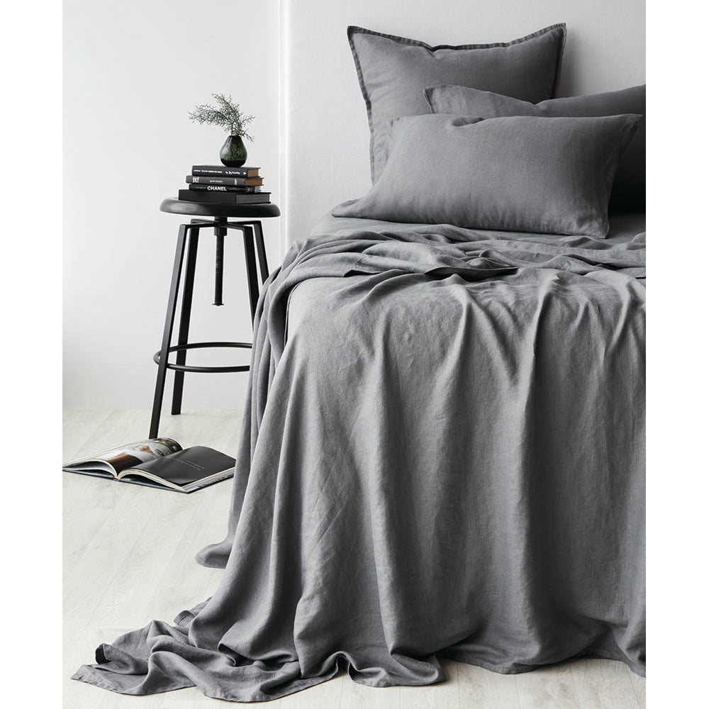 Pure Linen European Pillowcase Each - Charcoal