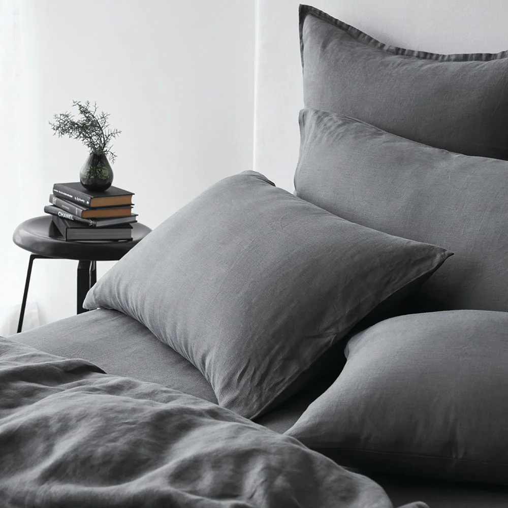 Pure Linen Standard Pillowcase Pair - Charcoal