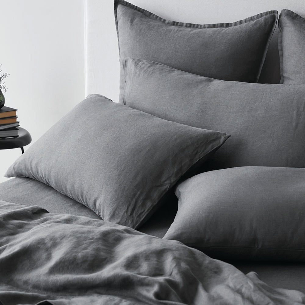 Pure Linen European Pillowcase - Charcoal Quilted Euro