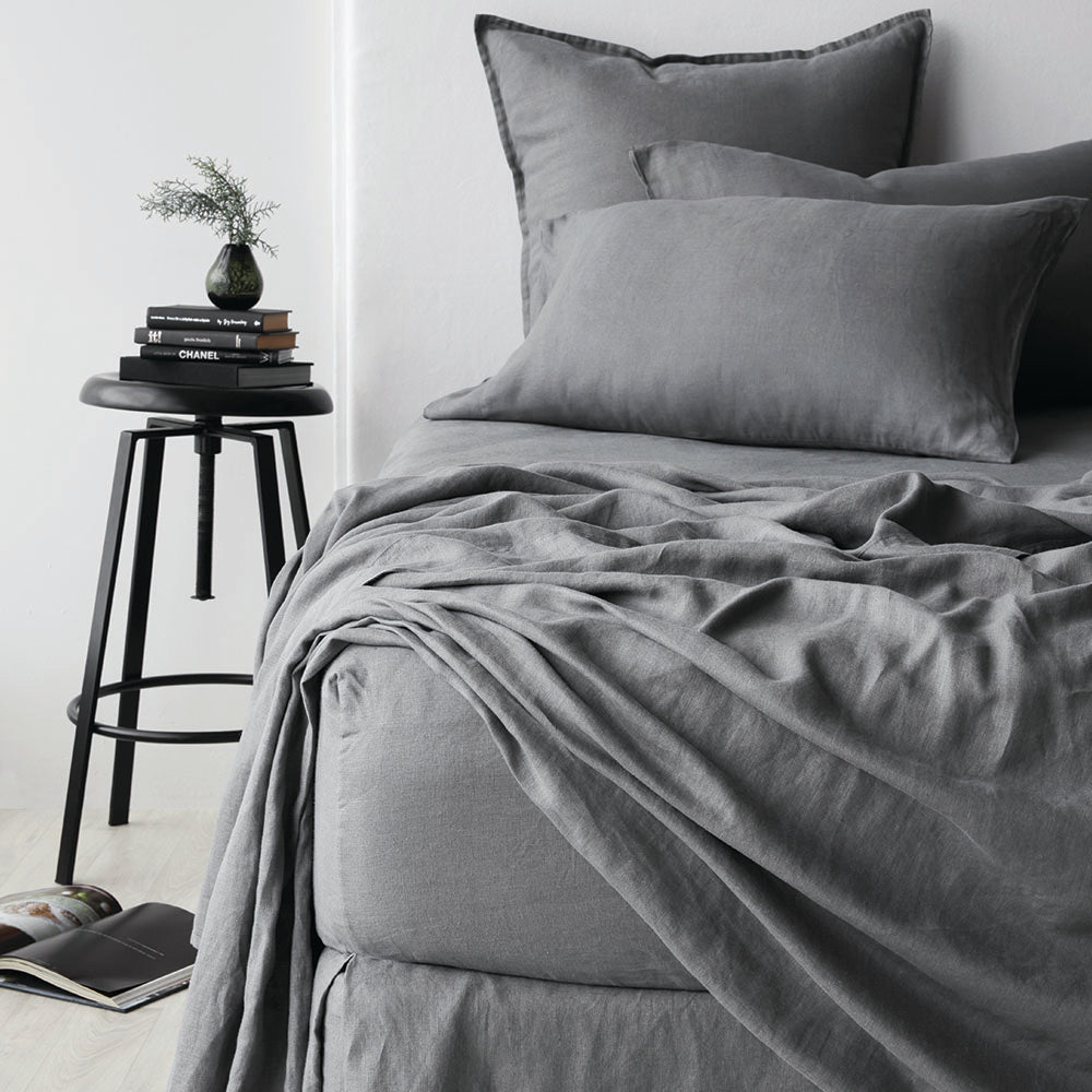 Pure Linen King Pillowcase Each - Charcoal