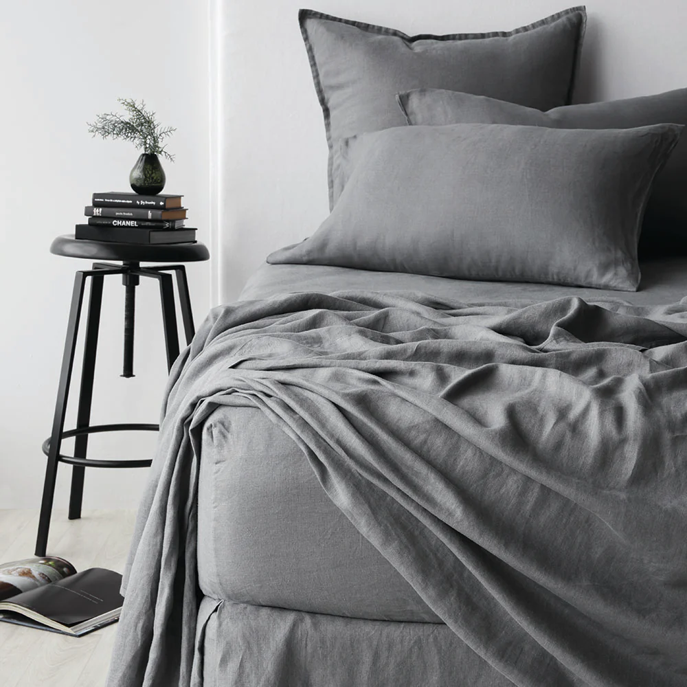 Pure Linen Standard Pillowcase Pair - Charcoal